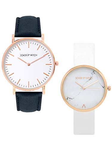 Image of Joker & Witch Unisex-Adult Lucy & Ricky Couple Analog Watch Gift Set and, Dial Color-White, Band Color-Assorted
