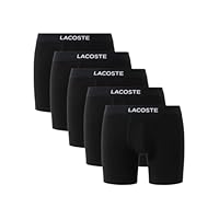 Lacoste Mens Cotton Stretch Essentials Boxer Briefs, 5-pack, Black With Black Waistbands, X-Small
