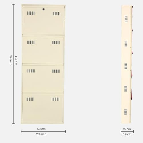 Image of Metal Shoe Rack Wall Mounted for Home with Central Locking | 4 Door 20 inch Wall Mounted Metal 8 Pair Shoe Rack Cabinet | Pre-Assembled Rack Shelves |3 Year Warranty (Ivory)