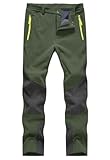 donhobo Damen Wanderhose Outdoorhose Wasserdicht Softshellhose Winddicht Warm Gefüttert Herbst Winter Skihose Snowboardhose Trekkinghose (Armeegrün, XL)