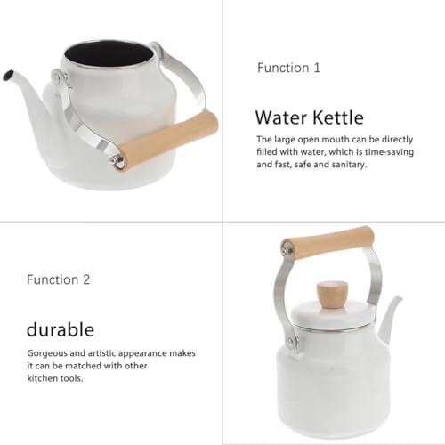 Théière en émail blanche durable de 1,8l et poignée bois au design épuré - 4