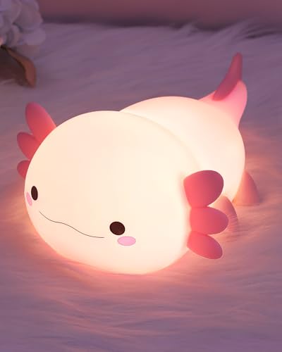 Okayera Simpatica lampada notturna Axolotl per bambini, a forma di salamandra, in silicone, con timer dimmerabile, regalo di compleanno per Pasqua, per ragazze, ragazzi, mamme, per allattare il