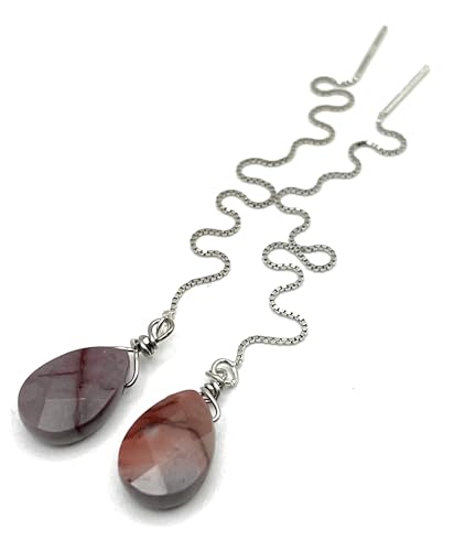 Boucles d'oreilles mookaite en argent 925, bijoux de créateur faits main - 8