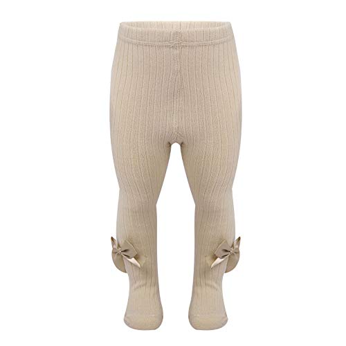 Yartina Toddler Baby Girls Boys Knit Tights Stockings Newborn Leggings Pants with Lovely Bow Nude 12-18 Months