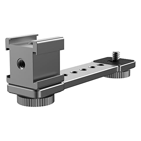 HLEESH Triple Cold Shoe Extension Mount Bracket Bar with 1/4'' 3/8'' Camera Adapters for Attaching Gimbal, Video Light, Microphone Compatible with GoPro or DSLR Cameras Cover
