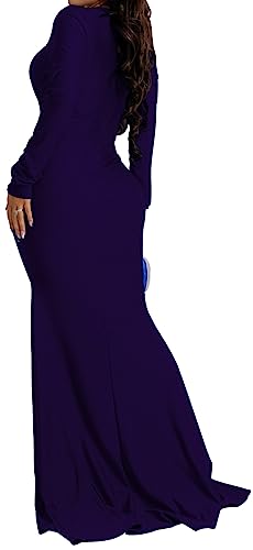 Image of Women's Elegant Formal Mermaid Maxi Dress Off Shoulder Long Sleeve Wedding Split Evening Gown Prom Cocktail Party Dresses