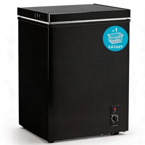Chest Freezer Mini Adjustable 7 Thermostat Compact Deep Freezer Top Door Low Noise with Removable Basket(black, 5.0 cu.ft)