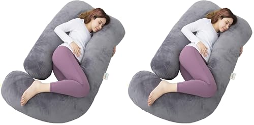 Image of OYO BABY Pregnancy Pillows for Sleeping J-Shape Full Body Pillow and Maternity Support - for Back, HIPS, Legs, Belly for Pregnant Women with Removable Washable Velvet Cover (Grey) (Pack of 2)