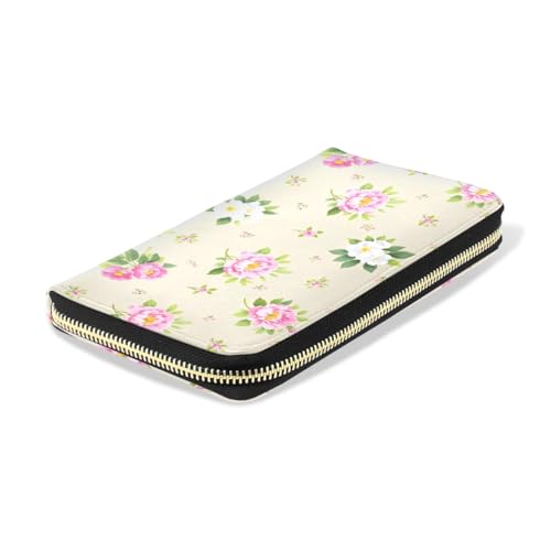 Long Wallets Leather Bifold Wallet for Women Vintage Peony Flower with Zipper Credit Card Holder Large Capacity4
