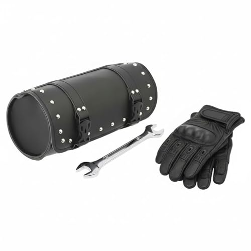 Bolsa herramienta para motocicleta de cuero PU, 31 cm, bolsa de almacenamiento con correas, negra, para manillar de scooter o moped, resistente al clima, para delante o atrás, fácil acceso miniatura 5