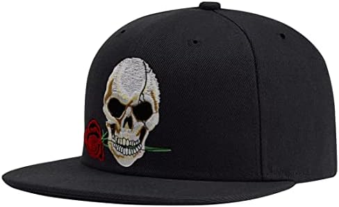 Classic Snapback Hats Skull Embroidery Adjustable Flat Bill Hat Unisex Baseball Caps
