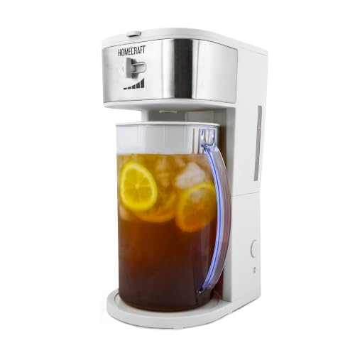 HomeCraft 3-Quart White Stainless Steel Café' Iced Tea And Iced Coffee Brewing System, 12 Cups, Strength Selector & Infuser Chamber, Perfect For Lattes, Lemonade, Flavored Water, Large Pitcher