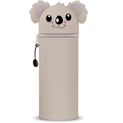 QRKPVHD Trousse 2 en 1 en Couleur Animaux Silicone Souple Cartoon Trousse Porte-Stylo de Table Thème Trousse, Sac de Papeterie de Bureau pour Étudiant Scolaire Cadeaux (Koalas Gris)