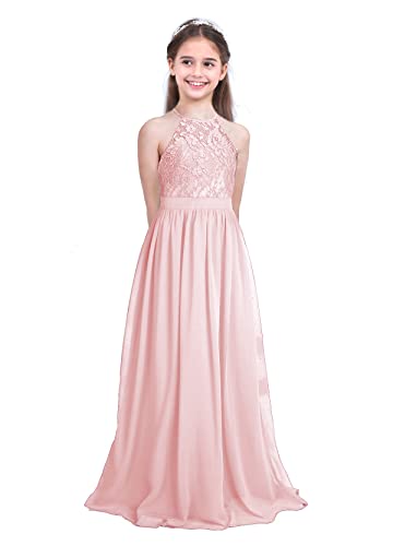 Kids Girls' Halter Neck Floral Lace Dress Junior Child Bridesmaid Wedding Flower Girl Dress Party Ball Maxi Gowns