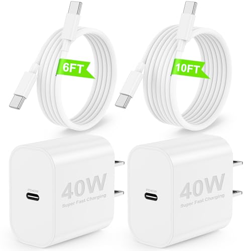 Citelect 40W iPhone17/16 Pro Max Charger Fast Charging 2Pack USB C Fast Charger Block for iPhone 17/16 Pro Max/15 Series/iPad Pro and More PD 3.0 Wall Charger with 6FT+10FT USB C to C Cable