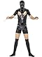 Smiffys Bondage-Kostüm, schwarz, mit Bodysuit, Kapuze, Stiefelüberziehern, Tanga, Knebel und Nippelklemmen