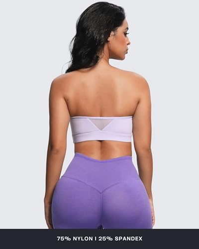 Image of Aoxjox Women's Workout Strapless Bandeau Mesh Bras Training Fitness Running Yoga Crop Tank