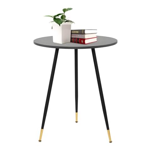 thksbought THKSBOUGH Circular Edge Table, Living Room, Bedroom, Small Space, Height Adjustable Metal Legs, Easy to Assemble Bedside Table, Office Coffee Bedside Table (28.15 "x23.6) (Gray) Cover