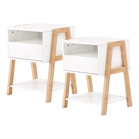 TAOHFE Nightstands White, Bedside Table with Drawer, Storage Shelves Set of 2 Cover