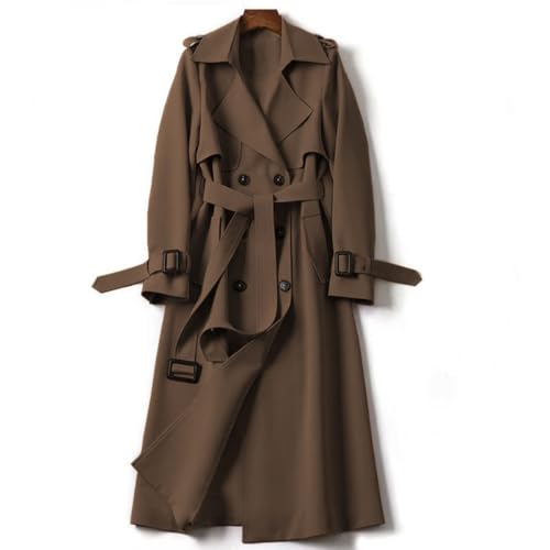 TangDao Gabardina de solapa para mujer Abrigo largo casual cruzado Chaqueta lisa de otoño para mujer primavera (FR/ES, Letras, M, Regular, Regular, Marrón oscuro)
