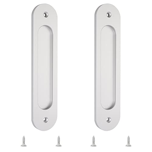 MOROBOR 180MM Oval Recessed Sliding Door Pulls, 2pcs Silver Flush Pull Aluminum Alloy Closet Door Finger Pulls with Mounting Screws for Sliding Barn Door