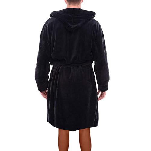 Men's hooded robe solid color warm waist tie2
