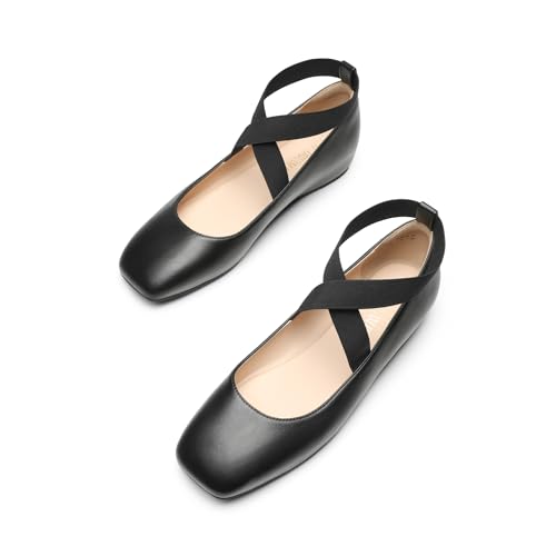 DREAM PAIRS Women's Ballet Flats, Comfortable Slip-On Square Toe Dress Shoes with Elastic Ankle Straps4