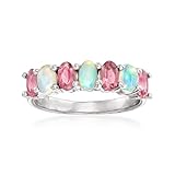 Ross-Simons Opal and .90 ct. t.w. Pink Tourmaline Ring in Sterling Silver. Size 6
