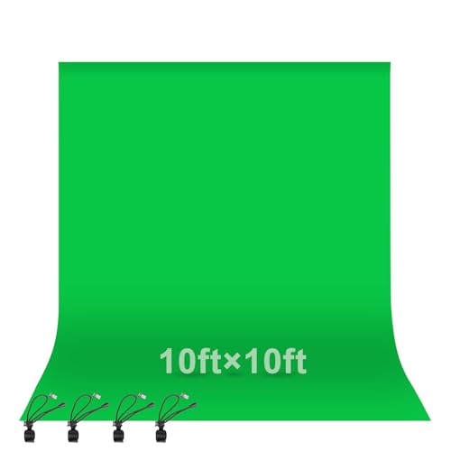Image of EMART Green Screen Backdrop, 10 x 10 Ft Photography Greenscreen Background Sheet Fabric Kit for YouTube Video Streaming Zoom, Small Photo Chromakey Muslin Cloth Curtain with 4 Clip