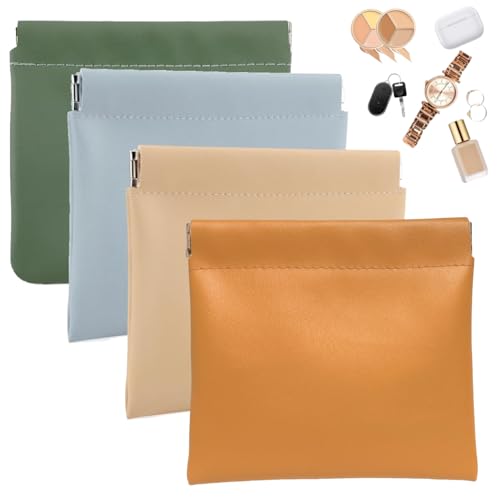 4 PCS Mini Portable Cosmetic Bags for Women, Small Makeup Bag for Purse, Coin Purse Lipstick Cosmetic Accessories Organizer, Mini Travel Kit Storage Pouch (Orange, beige, blue, green)