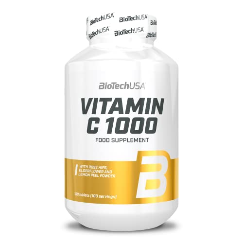BioTechUSA Vitamin C 1000 + BioFlavonoids | Múltiples Fuentes | Apoyo Inmunológico | Rosa Mosqueta, Flor de Saúco y Limón, 100 tabletas