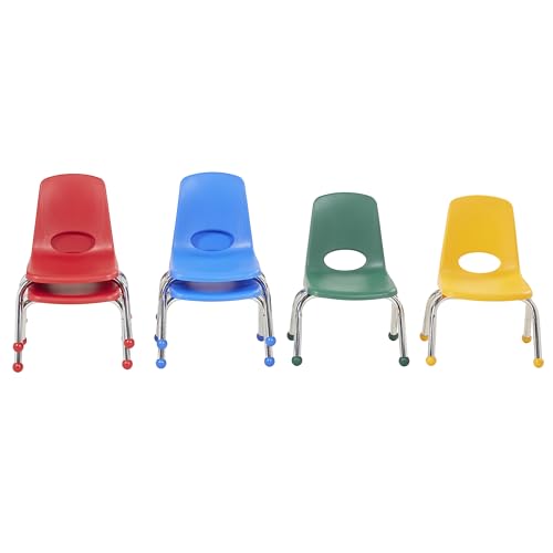 Image of Factory Direct Partners 10 inch School Chairs, Stackable Kids Classroom Chair, Set of 6 Stacking Preschool Chair with Ball Glides For Daycare and Early Childhood Learning Centers, Assorted Colors