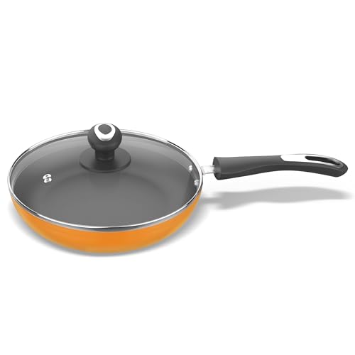 Image of Preethi Dura Collection Non Stick Fry Pan, 26 Cm, with Glass Lid, Gas & Induction Compatible, 5 Star Non Stick Effect, Turmeric Yellow