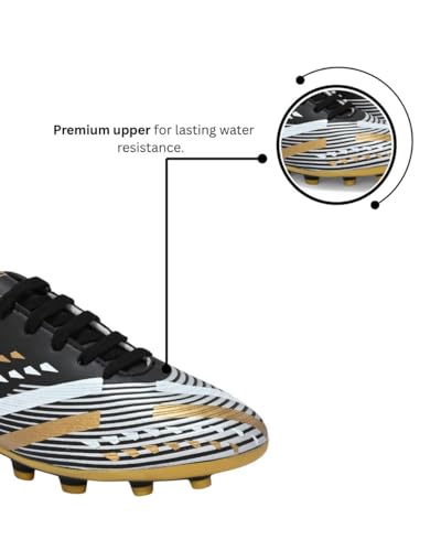 Image of PRO ASE SPORT Football Shoes with Rubber Studs - Ideal for Hard & Artificial Turf Surfaces | Orange, Black, Golden.