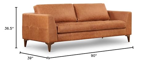 Image of Poly & BARK Calle 90 inch Sofa Full-Grain Pure-Aniline Italian Leather in Cognac Tan, Solid Wood Legs