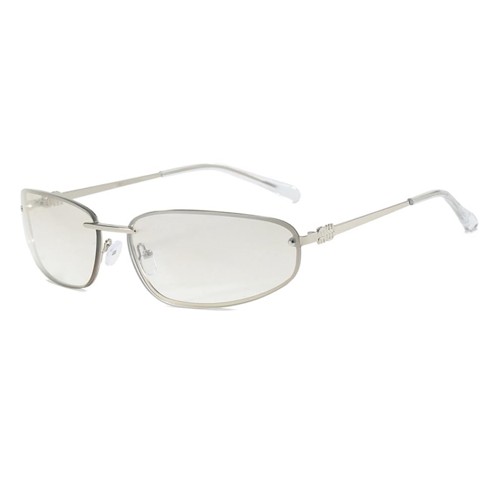 Frissin Women's 1Pc Silver Gradientsilver Oval Sunglasses Uv400 Protection Metal Frame Gradient Lenses Luxury Sun Glasses Retro Sunnies Outdoor Street Travel Cycling