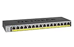 NETGEAR GS116PP PoE Switch 16 Port Gigabit Ethernet LAN Switch mit 16x PoE+ 183W (Plug-and-Play Netzwerk Switch PoE 16 Ports, lüfterlos, 19 Zoll Rack-Montage, ProSAFE Lifetime-Garantie), Schwarz