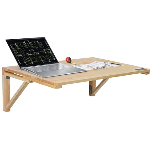 VEVOR Mesa Plegable de Pared, 800 x 600 x 298 mm, Escritorio Flotante de Madera con Soporte de Hierro, Mesa Plegable para Espacios Pequeños, Oficina en Casa, Comedor, Cuarto de Lavado, Cocina, Bar