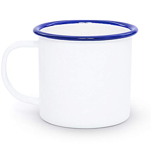 Crow Canyon Home Enamelware Mug, 12 ounce, Vintage White/Blue (Single)