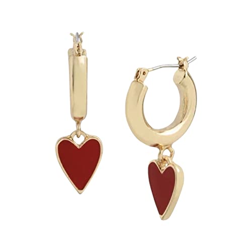 Betsey Johnson Gold Hoop Earrings with Dangling Red Heart