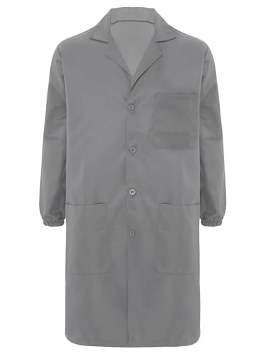 Image of Oyolan Men's Exterior Pocket Long Sleeve Work Coat Button Down Wear Resistant Cotton Jacket Lab Coat
