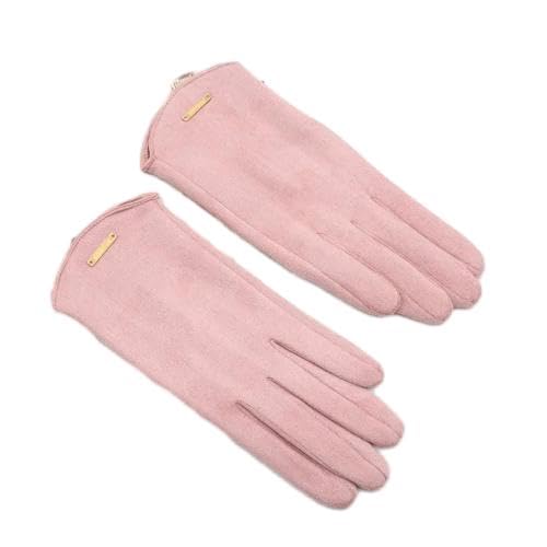 HUBGFEQ Women's Autumn/Winter Warm Touchscreenlightweight Cycling Gloves, Solid Color Suede Fabric-Pink-One Size