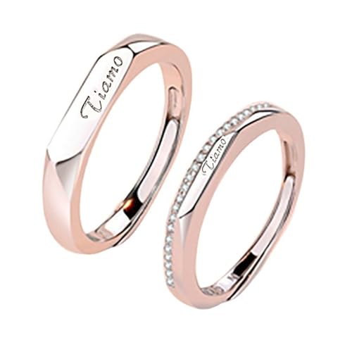 Bague de mariage argent 925 réglable avec zircone pour couple elle et lui