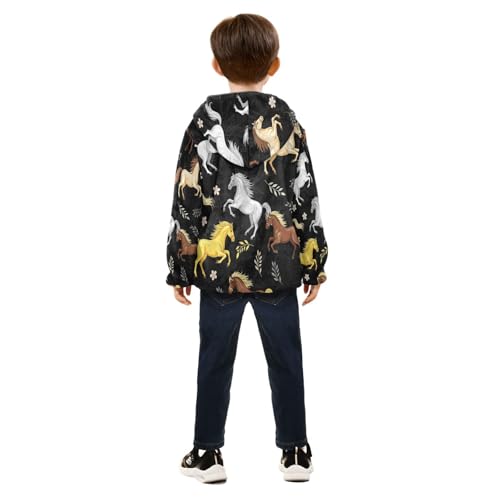 Horses Running on Black Toddler Fleece Jacket Girl Boys Hooded Fleece Jacket Coat Warm Outwear Zip-up 3-10T4