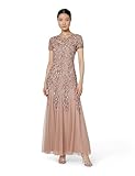 Adrianna Papell Women's Floral Beaded Godet Gown, Rose Gold, 18