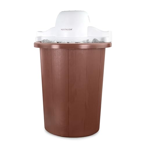 Nostalgia Electric Ice Cream Maker – Parlor Style, Old Fashioned Soft Serve Ice Cream Machine Makes Frozen Yogurt or Gelato in Minutes - Fun Kitchen Appliance – White & Dark Bown - 6 Quart