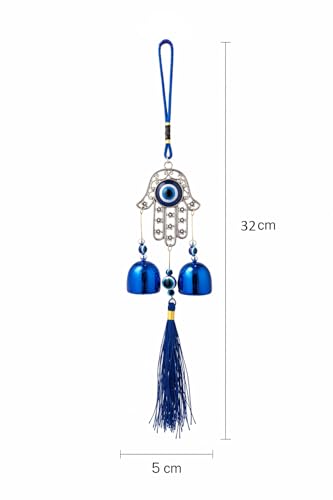 Image of Decorative Wind Chime for Home | Wooden House with Bells Colourful Beads | Positive Energy Balcony Living Room Hall Garden Home Decor (Hand Evil Eye)