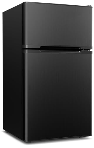 Feelfunn 3.2 Cu.Ft Mini Fridge with Freezer - 2 Door Small Refrigerator, Mini Refrigerator with Adjustable Thermostat, Removable Shelves, Mini Fridge for Bedroom, Office, Dorm, Apartment, Black