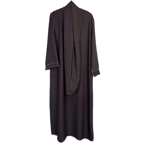 VR2 Denim Womens Luxury Gold Trim Abaya & Matching Hijab Set Modest Wear Length 55-56