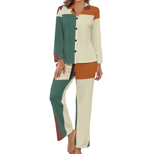 Pyjama deux pièces femme grande taille au style rétro abstrait et géométrique